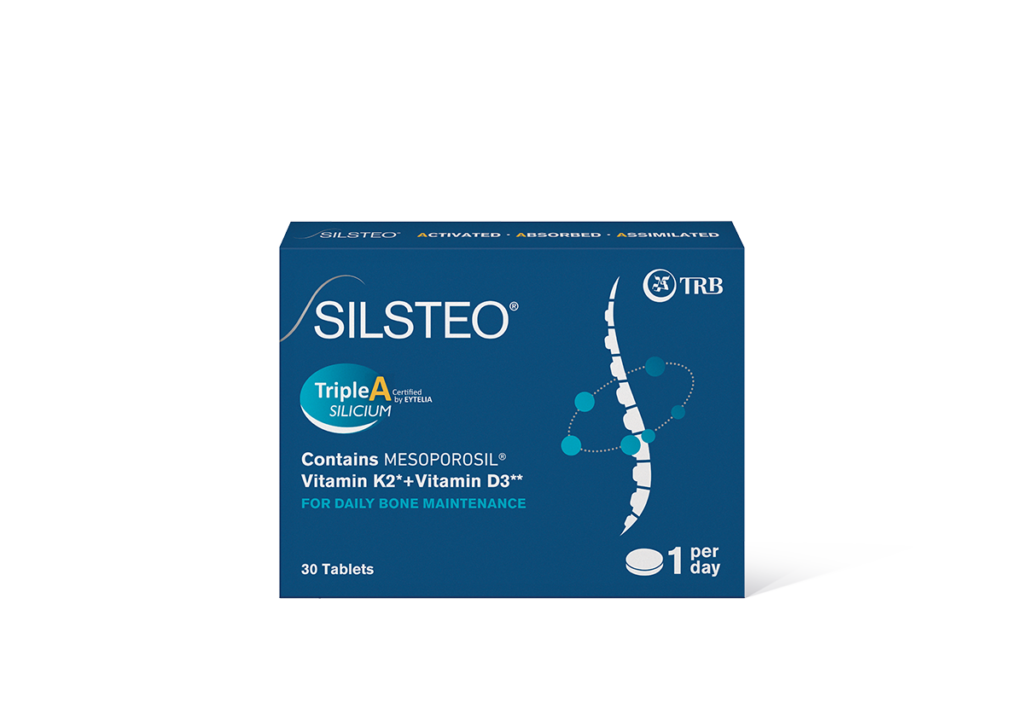 SILSTEO bone health supplement box packaging