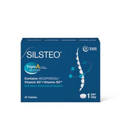SILSTEO bone health supplement box packaging