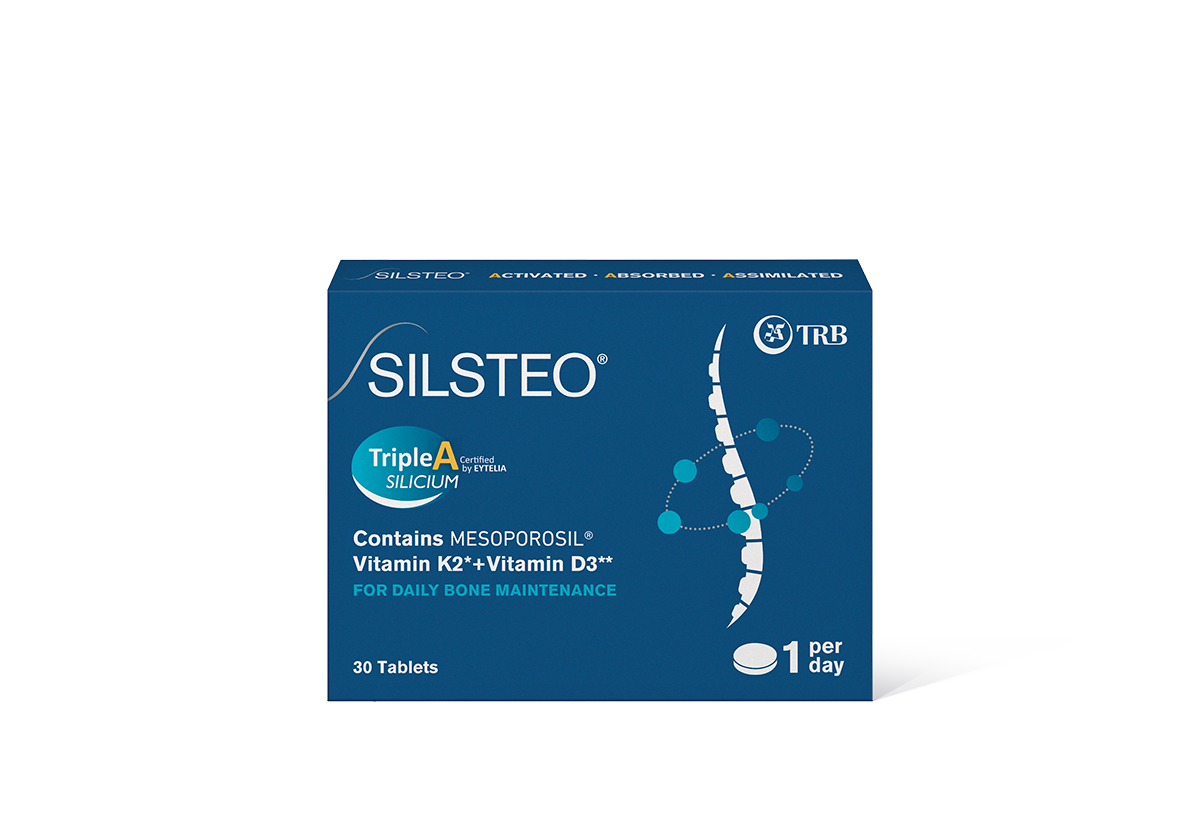SILSTEO bone health supplement box packaging